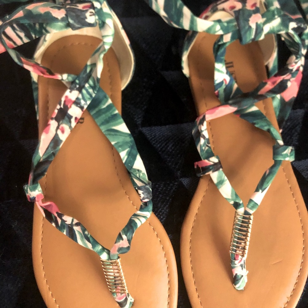 Tropical Strappy Leg Wrap Sandals